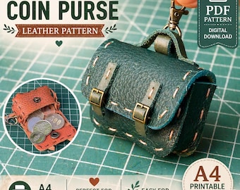 Mini Geldbörse PDF Muster, Leder Schlüsselanhänger Brieftasche Vorlage, kleiner Beutel DIY, druckbares Ledermuster