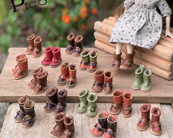 Blythe Doll Engineer Boots - Handgefertigte Miniatur-Schuhe aus echtem Leder (Optional Schlüsselanhänger)