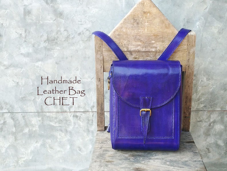 20/%Off SALE! Leather back pack Blue for women men made of saddle leather