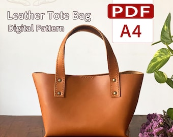 Leder Einkaufstasche Muster PDF - DIY Leathercraft Template, Minimalist Tote Bag, A4 Printable