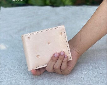 Botanische Hand-gestempelte Leder Bifold Brieftasche | Weiches Minimal Design | Pflanzlich gegerbt, handgefertigt