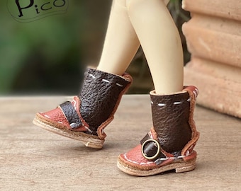 Miniatur Leder Engineer Stiefel für Neo Blythe Licca Barbie Momoko Puppe, Mini Puppenschuhe