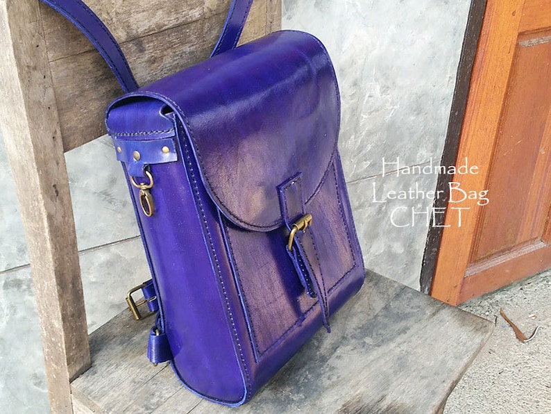 20/%Off SALE! Leather back pack Blue for women men made of saddle leather