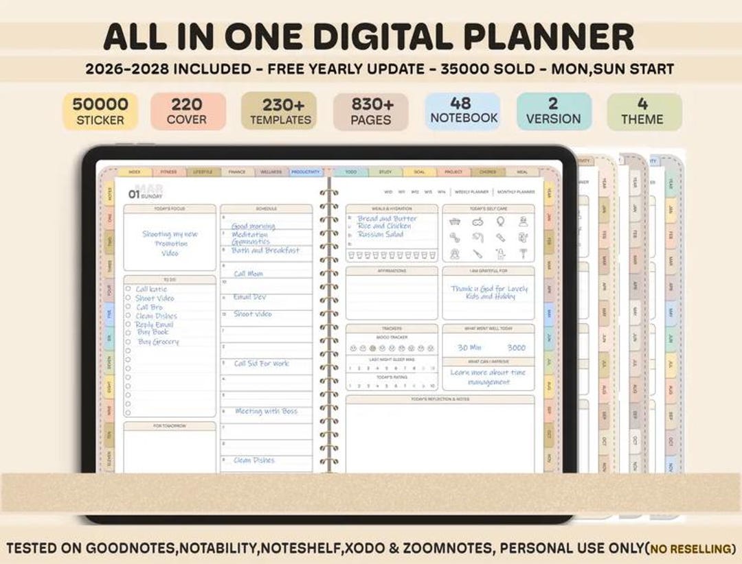 2026-2028 Digital Planner – All-in-one Hyperlinked Journal for ...