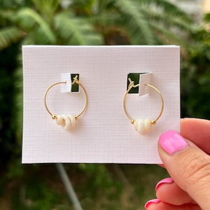 Puka shell hoop earrings- gold filled