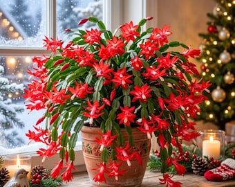 Red Christmas Cactus Live Plant in 3" Pot, Holiday Cactus, Flowering Succulent Houseplant, 2PPP