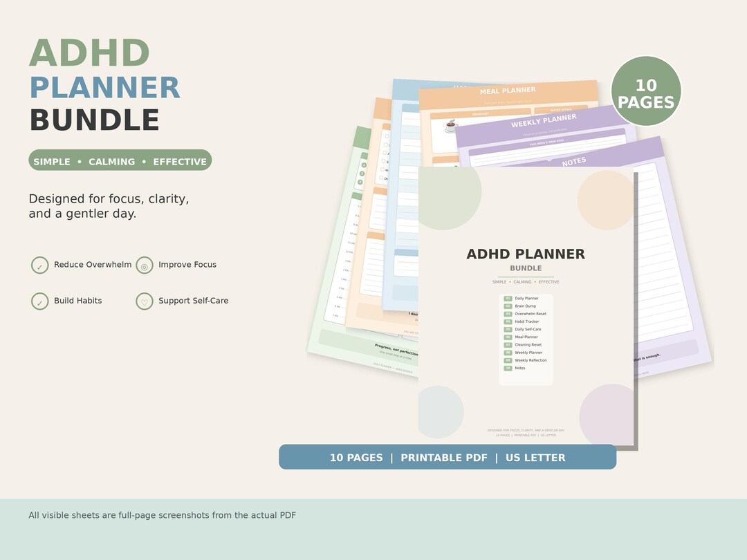 ADHD Planner Bundle Printable PDF | Daily Planner, Brain Dump, Habit ...