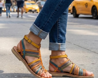 Sandalias de gladiador de cuero hechas a mano / Zapatos de verano bohemios marroquíes