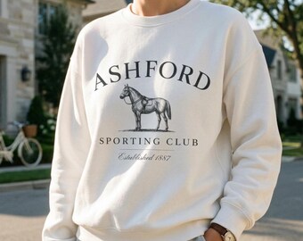 Ashford Sporting Club Sweatshirt, Vintage Horse Graphic Crewneck, Old Money Equestrian Pullover, Country Club Sweater