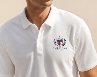 USA Embroidered Polo Shirt, Old Money Preppy Outfit, Country Club Style, Patriotic Golf Shirt, Minimalist Luxury Polo
