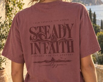 Christian Faith T Shirt, Coastal Sailboat Graphic Tee, Vintage Ocean Inspired Shirt, Unisex Garment Dyed Religious Gift