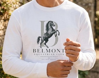 Belmont Equestrian Club Shirt, Old Money Horse Long Sleeve Tee, Preppy Riding Shirt, Country Club Aesthetic, Gift For Her Him