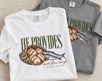Five Loaves Two Fish Christian Shirt, He Provides Graphic Tee, Vintage Bible Story T-Shirt, Faith Based Gift for Women and Men