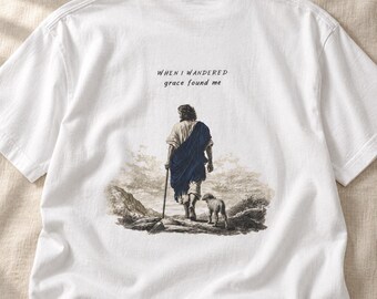 Vintage Christian T Shirt, Jesus Shepherd Graphic Tee, Grace Found Me Shirt, Vintage Faith Based Unisex Tee, Religious Gift for Her or Him