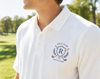 Embroidered Golf Club Polo Shirt, Old Money Country Club Polo, Quiet Luxury Golf Shirt, Private Links Embroidery Polo, Minimal Crest Polo
