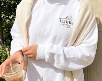 Embroidered Tennis Therapy Sweatshirt, Tennis Crewneck, Tennis Lover Gift, Coquette Tennis Sweatshirt, Country Club Shirt