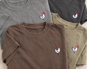 Embroidered Halo Chicken Shirt, Funny Farm Animal Tee, Minimal Left Chest T-Shirt, Country Humor Gift
