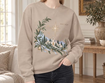 Holy Night Christian Christmas Sweatshirt, Bethlehem Star Church Crewneck, Vintage Religious Holiday Sweater, Faith Gift for Women Men