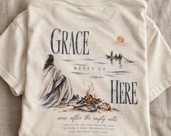 Christian Grace T-Shirt, Jesus Breakfast by the Sea Shirt, John 21 Faith Tee, Vintage Hand Drawn Comfort Colors Gift
