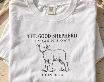 Christian Lamb Shirt, Good Shepherd T Shirt, John 10 14 Bible Verse Tee, Minimal Vintage Faith Gift for Women and Men