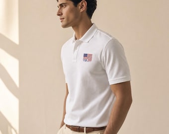 American Flag Eagle Embroidery Polo Shirt | Patriotic Cotton Polo, Gift for Him