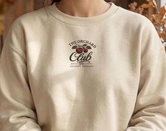 Embroidered Orchard Club Sweatshirt, Apple Picking Shirt, Fall Country Weekend Crewneck, Autumn Sweatshirt, Preppy Fall Gift for Women Men