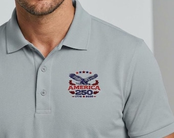 Embroidered American Heritage Polo, 250th Anniversary 1776 Shirt, Vintage Eagle Golf Apparel, Patriotic Men's Gift, Independence Day Gift