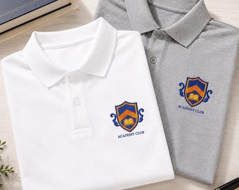 Embroidered Academy Club Polo Shirt, School Polo, Preppy Back to School Shirt, Teacher Staff Polo, College Club Uniform Gift