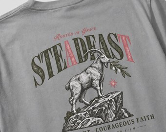 Vintage Mountain Goat Shirt, Christian Faith T Shirt, Steadfast Graphic Tee, Rooted in Grace Gift, Unisex Religious Apparel