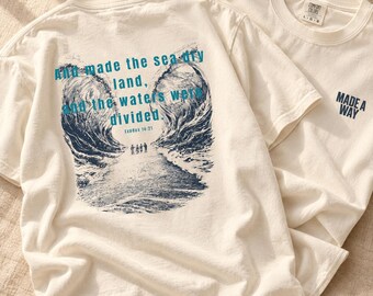 Christian T Shirt for Women, Red Sea Crossing Bible Verse Graphic Tee, Comfort Colors Faith Shirt, Vintage Religious Gift for Her