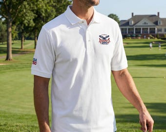 Embroidered American Anniversary Polo Shirt, Heritage Eagle Golf Apparel clothing, 1776-2026  Commemorative Men's clothing