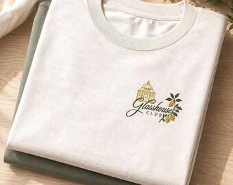 Embroidered Glasshouse T-Shirt, Garden Club Tee, Old Money Aesthetic Tee, Greenhouse Shirt, Country Club Gift, Lemon Garden Tee