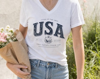 Vintage USA Shirt, Land of the Free Tee, 1776 America Shirt, Patriotic T-Shirt, Preppy USA Graphic Shirt, Gift for Her Him