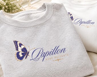 Embroidered Butterfly Papillon Sweatshirt, French Aesthetic Crewneck, Stay Delicate Shirt, Coquette Sweatshirt, Gift For Her