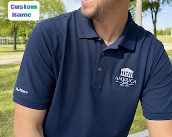 Personalized America 250 Embroidered Polo Shirt, Custom Name Golf Polo, 1776 USA Patriotic Shirt, Country Club Gift for Him