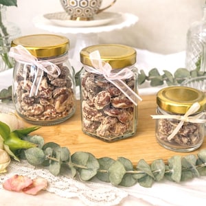 Mini tarros de almendras confitadas veganas / Dulces crujientes artesanales / Gourmet / Recuerdos para bodas y despedidas de soltera / Delicias para fiestas de té