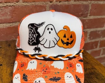 Boo on custom mesh trucker Halloween themed hat
