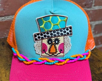 Scarecrow on custom trucker hat with matching hat chain
