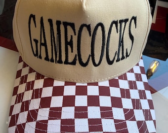 Gamecocks embroidered canvas trucker hat with checkered brim