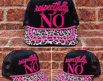 Respectfully No embroidered patch on custom canvas mesh combo trucker hat