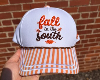 Fall In The South embroidered custom trucker hat with embroidered side detail