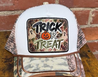 Trick or Treat camouflage custom trucker hat