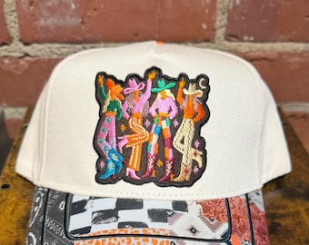 COWGIRLS on custom canvas trucker hat with western theme brim