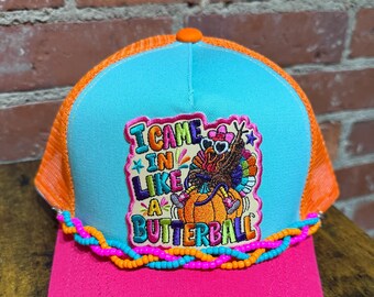 I Came In Like A Butterball on custom canvas trucker hat with hat chain