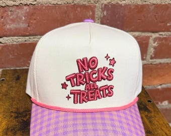 No Tricks All Treats embroidered custom canvas trucker hat