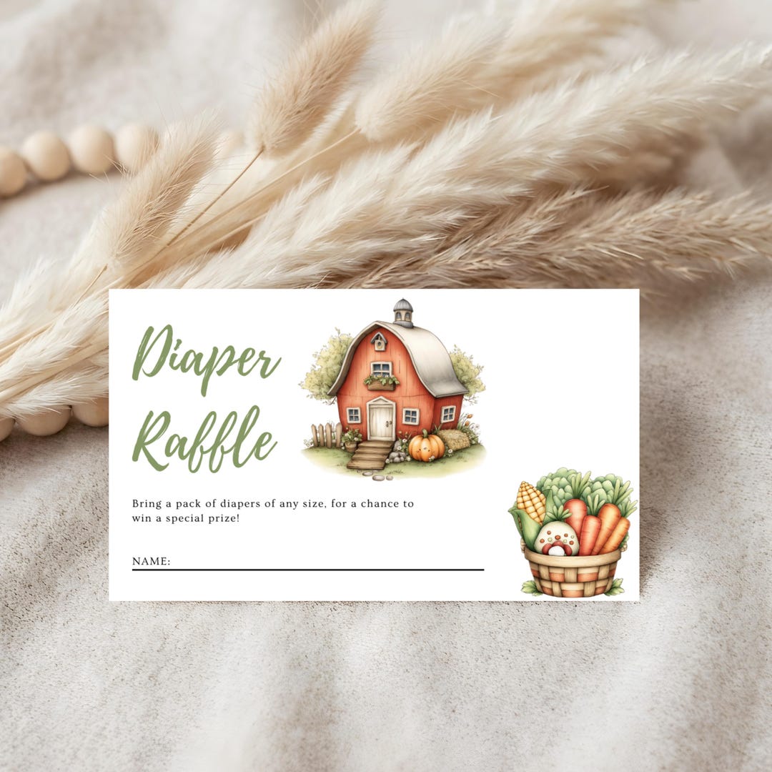 Fall Farm Diaper Raffle Card | Red Barn & Pumpkins Baby Shower Insert ...