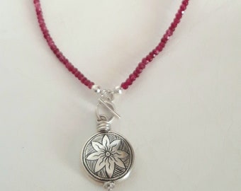 Handmade Ruby Necklace Sterling Silver Front Toggle Contemporary Moroccan Tuareg Pendant Necklace