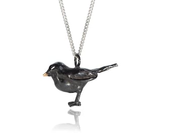 Oxidized Sterling Silver Blackbird Necklace, Gold Dipped Beak - Etsy