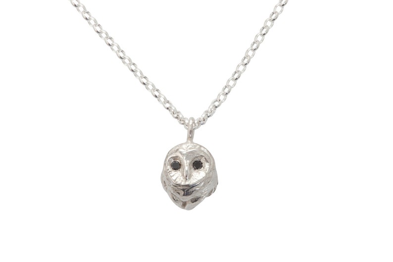 Barn Owl Necklace With Black Diamonds Etsy