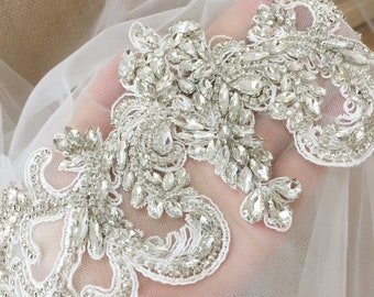 Clear Crystal Rhinestone Beaded Bridal Applique  for Wedding Belt Bridal Sash Haute Coture Aceessories